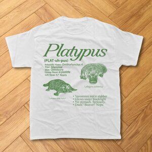White-Platypus Vintage 90s Graphic T-Shirt, Retro Animal Infographic Facts Tee